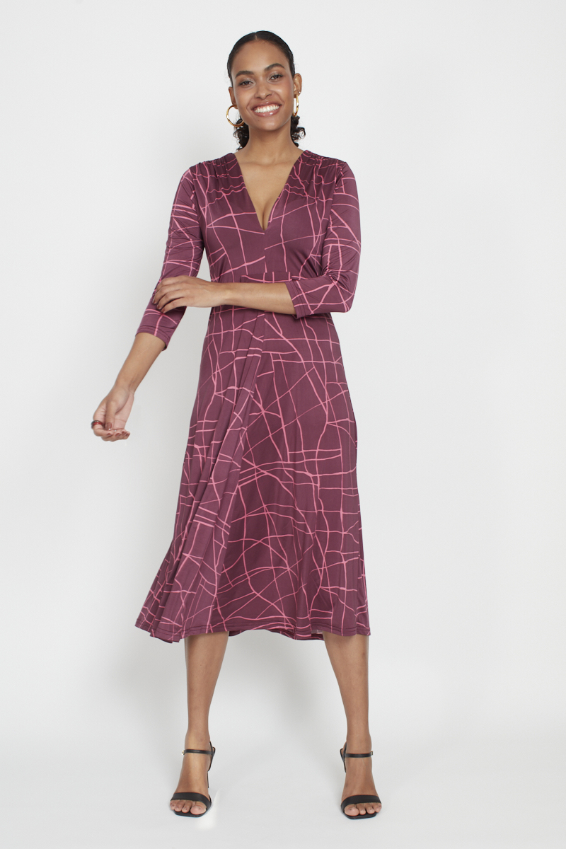 AMY DRESS ABSTRACT PINK BORDEAUX