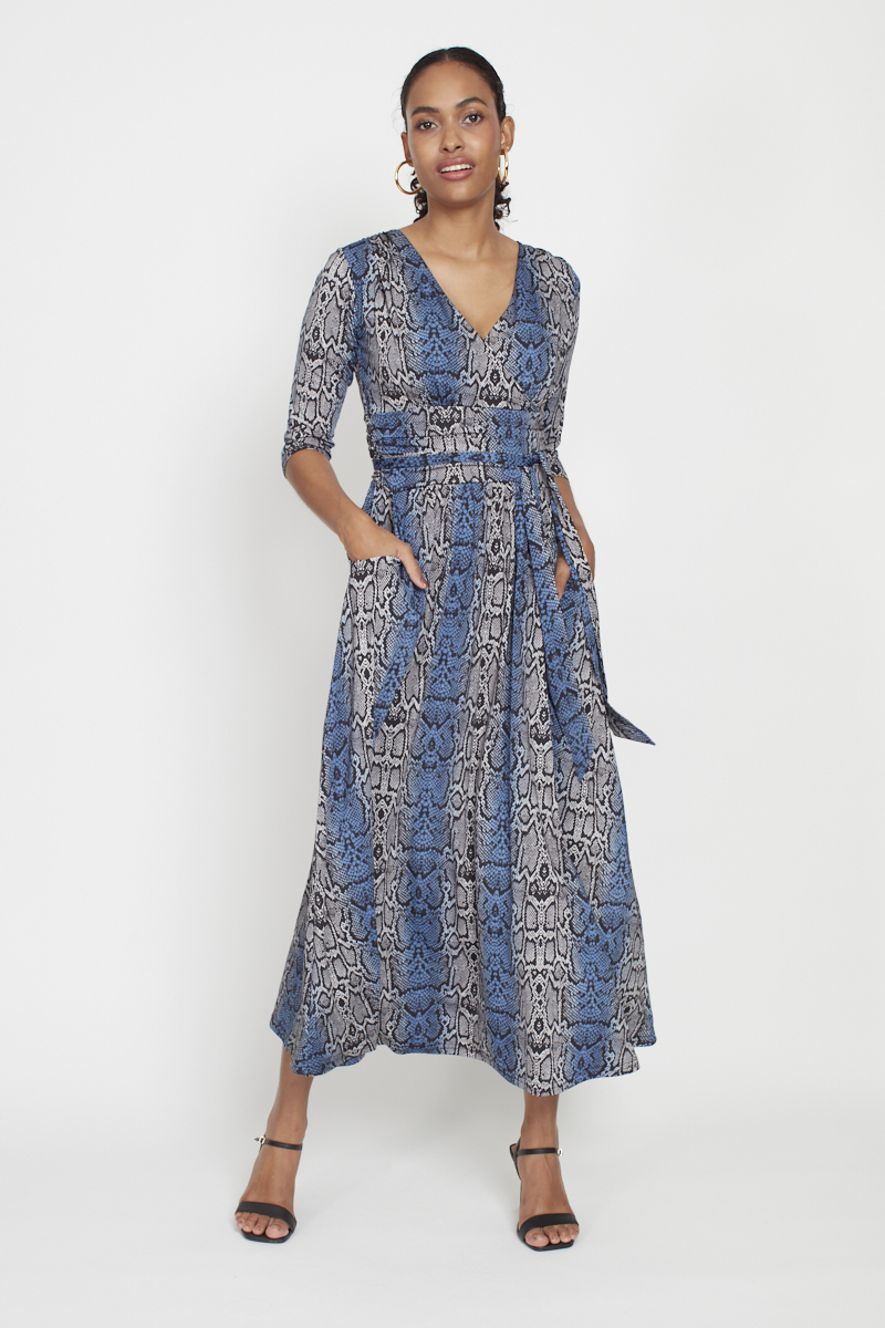 CRAWFORD DRESS SNAKE BLUE GREY PRINT