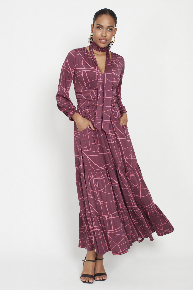 FAYE DRESS ABSTRACT PINK BORDEAUX