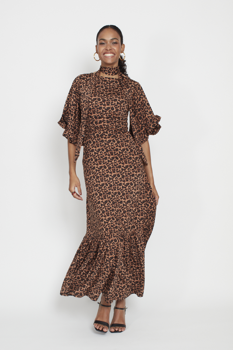 GABRIELLA DRESS SMALL LEOPARD BROWN