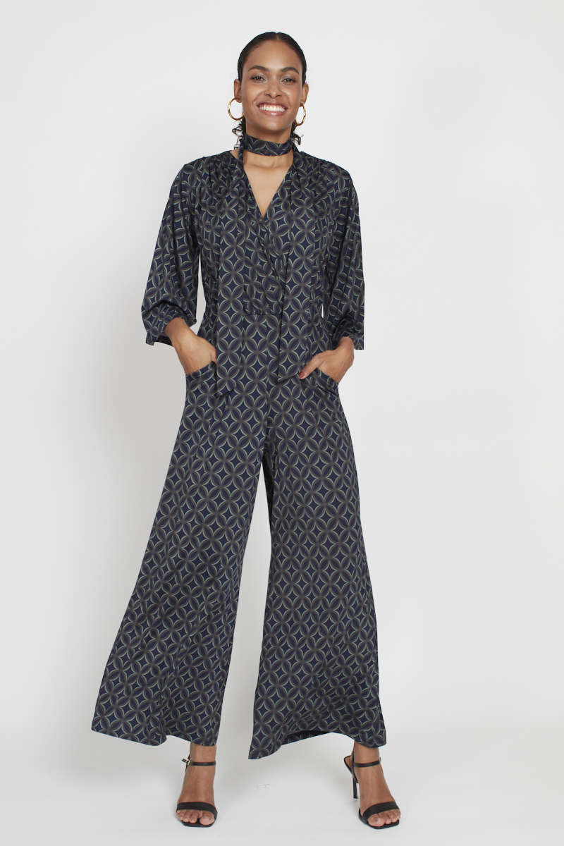 LAURIE JUMPSUIT GEO GREEN PRINT