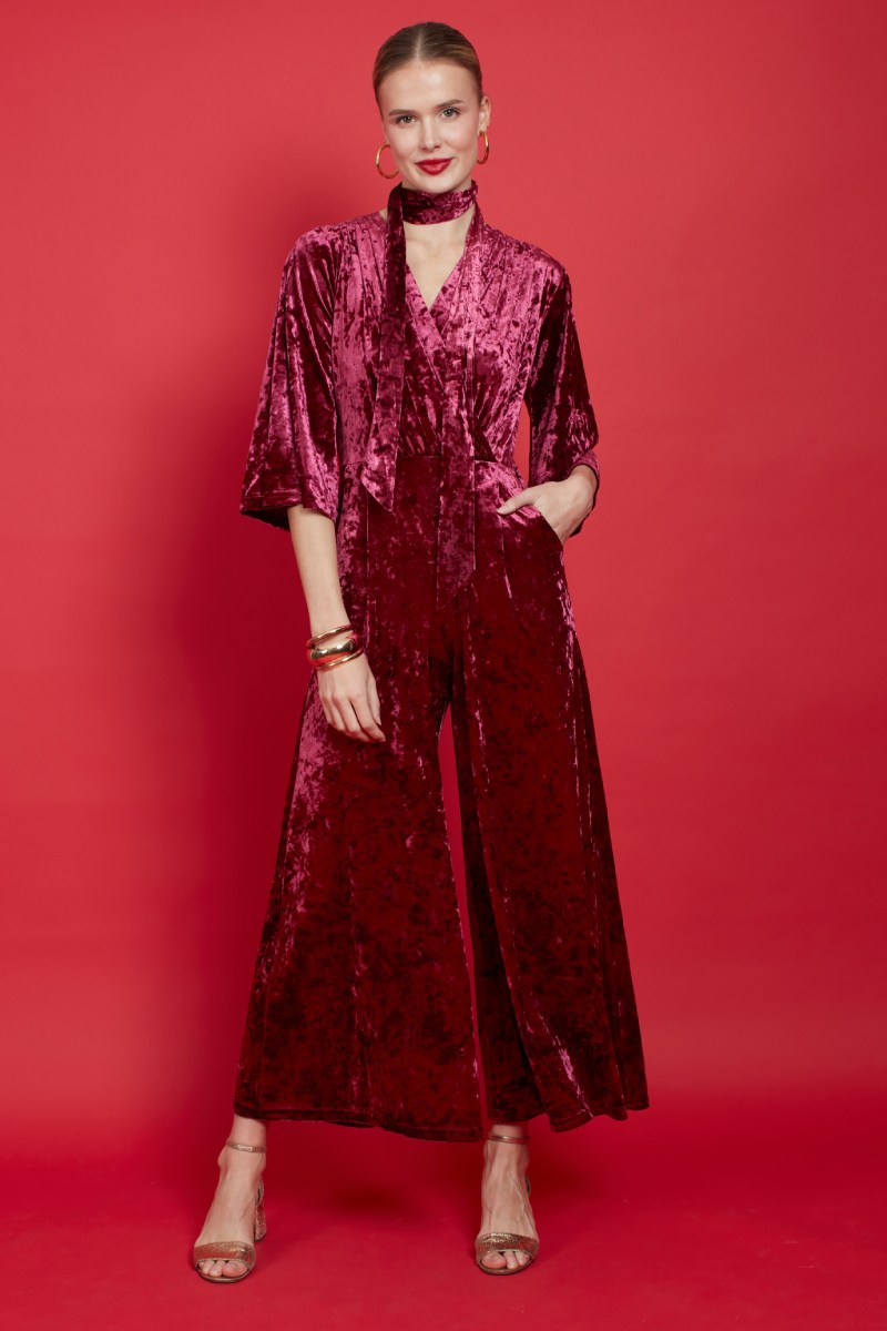 LAURIE JUMPSUIT BORDEAUX VELVET
