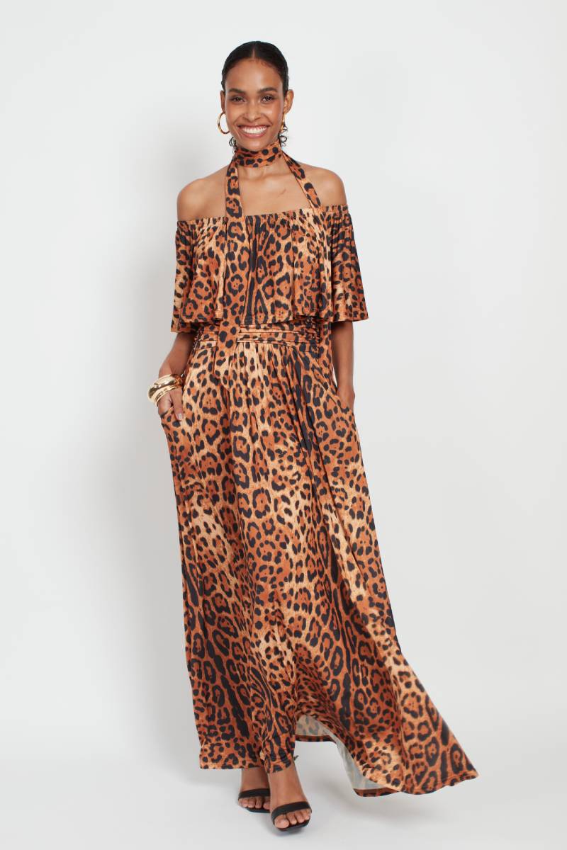 MISTY MAXI DRESS LEOPARD BROWN