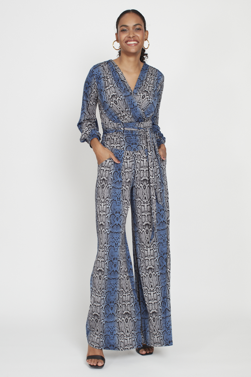 SHARON JUMPSUIT SNAKE BLUE GREY PRINT