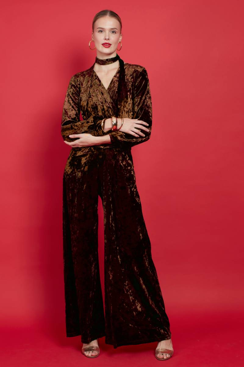 SHARON JUMPSUIT BROWN VELVET