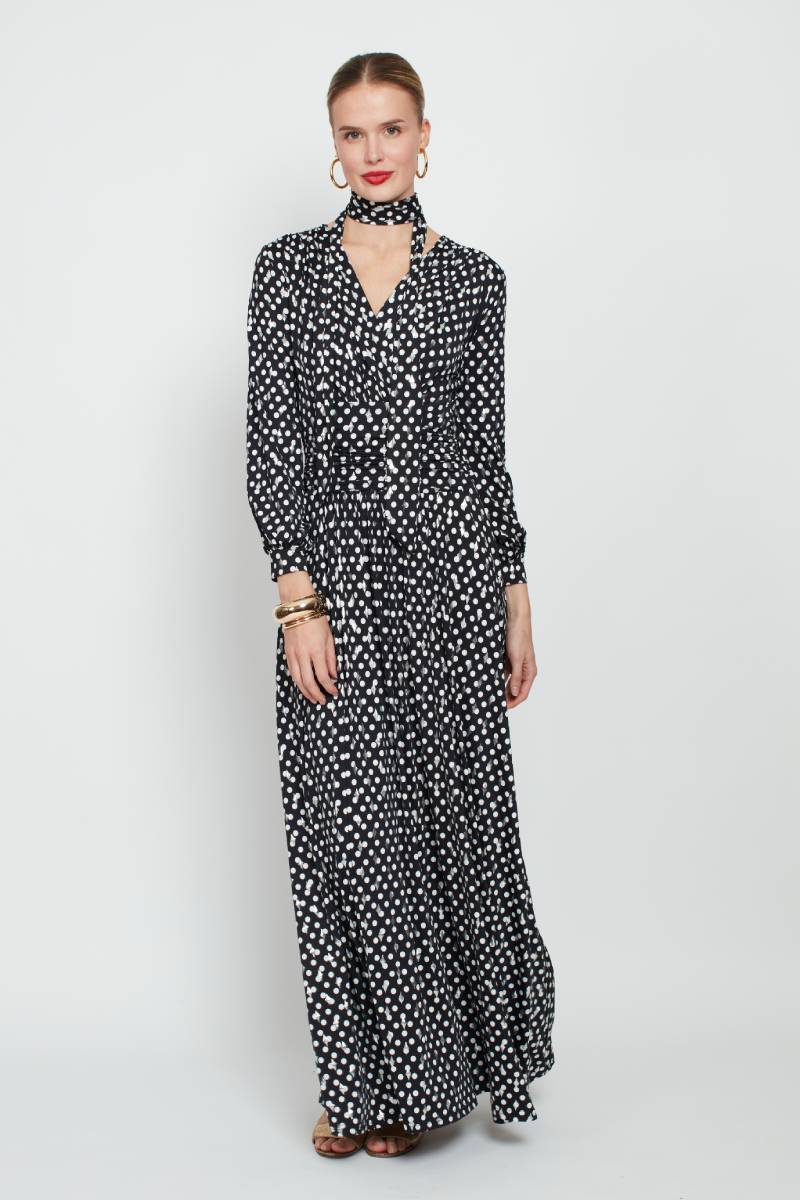 SHARON MAXI DRESS POLKA METALLIC BLACK DOT