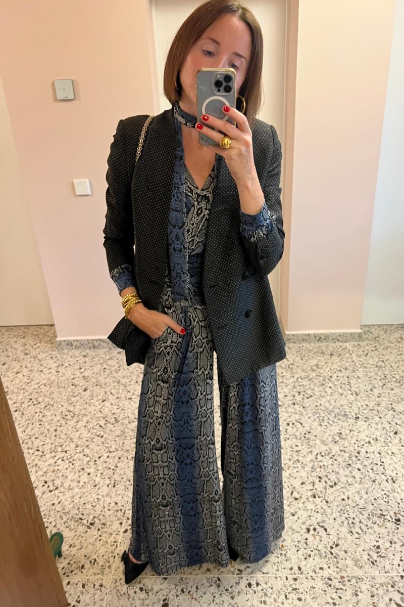 SHARON JUMPSUIT SNAKE BLUE GREY PRINT