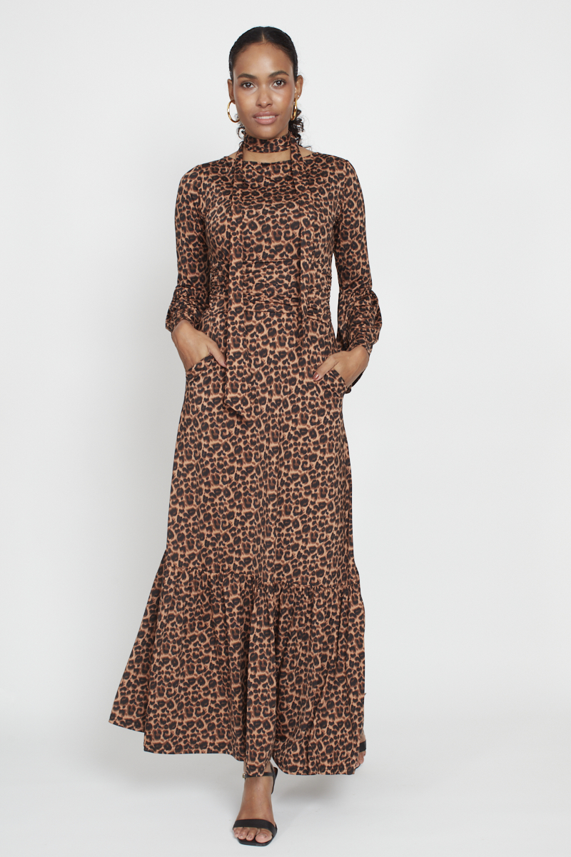 YANA MAXI DRESS SMALL LEOPARD BROWN